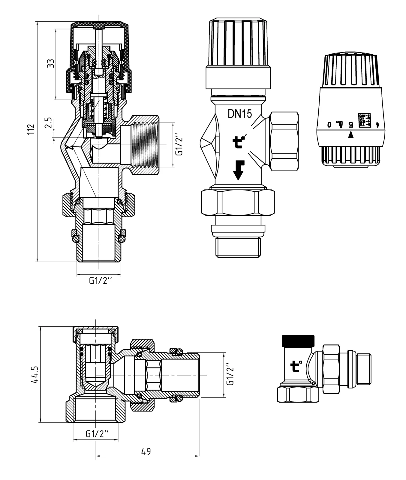 Термостатический комплект Thermo Alliance Forte 1/2" осевой TAF302G15 - фото 2