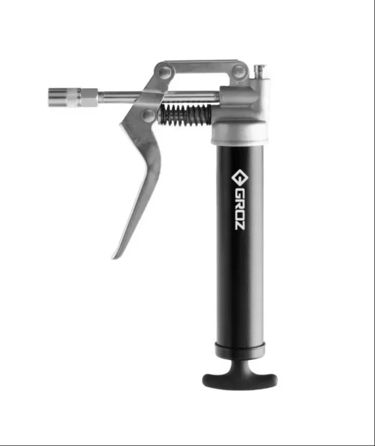 Маленький шприц для мастила пістолетного типу зі сталевою трубкою 240 Бар 125 см³ Groz G16