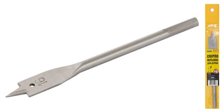 Свердло по дереву пір'яне Ø 16 мм L152 мм з шестигранним хвостовиком MasterTool (12-0160)