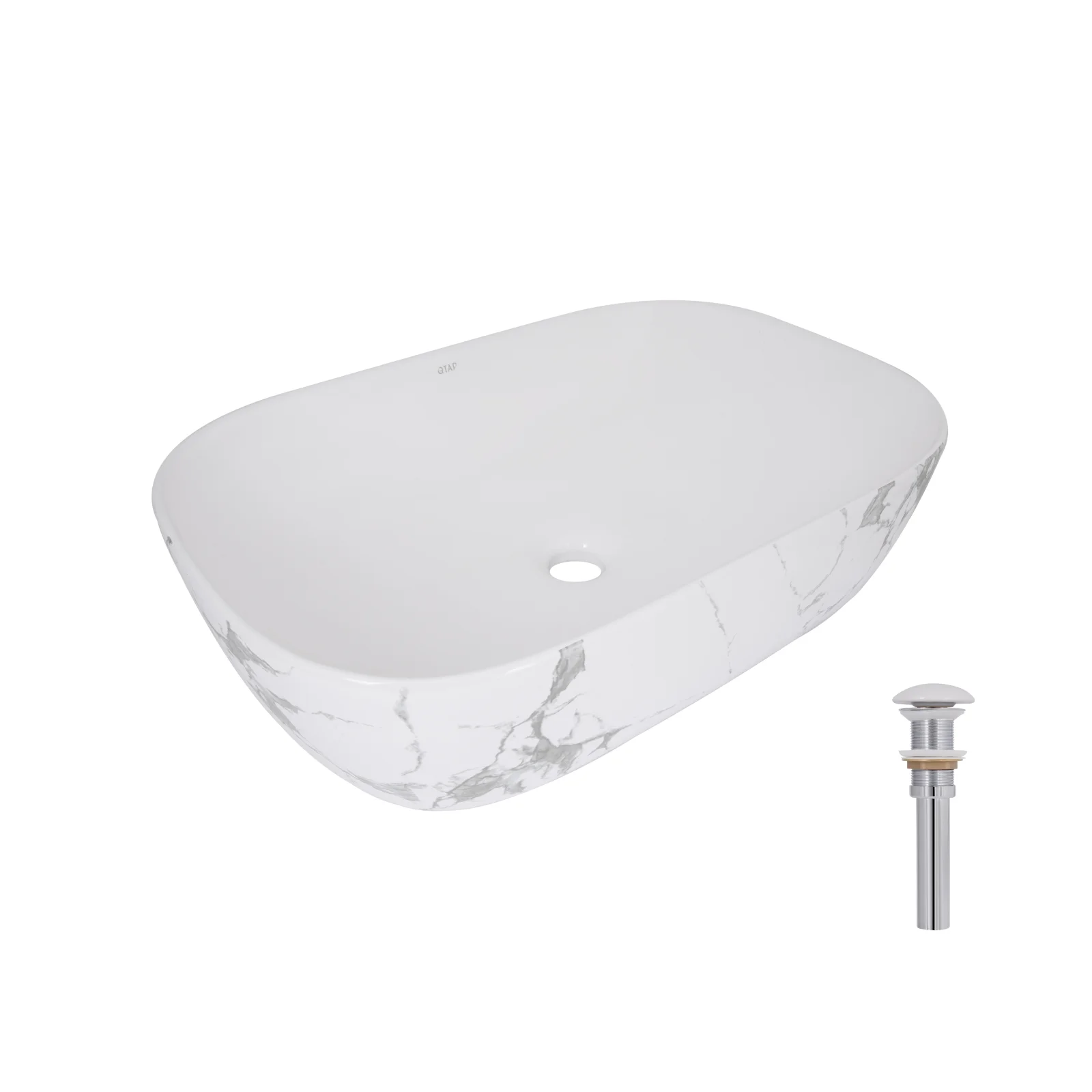Раковина Qtap Robin 600x390x150 с донным клапаном Мрамор