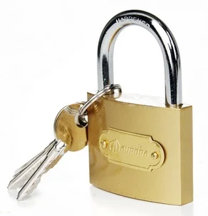 Замок навісний жовтий 70x54x20мм, хрестоподібний ключ Aurora (840009)