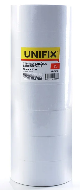 Стрічка клейка двостороння на паперовій основі 10 м 38 мм (туба 7 шт) Unifix (PR-3810)