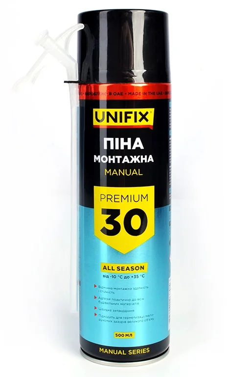 Піна монтажна ручна всесезонна Premium 30л 500мл Unifix (951243)
