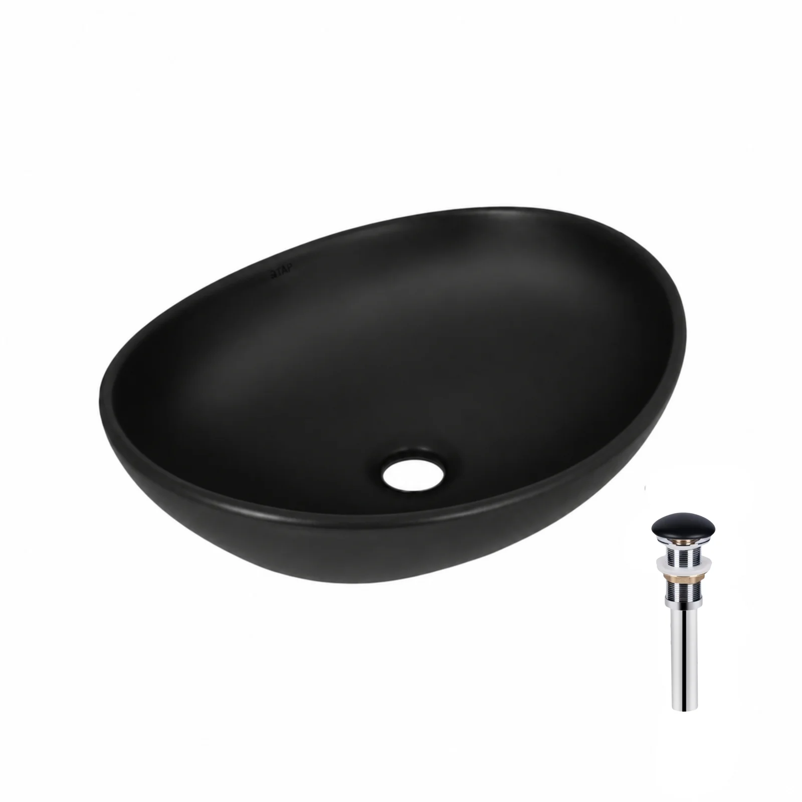 Раковина накладная овальная Qtap Dove 415x340x140 мм Matt Black с донным клапаном PU03