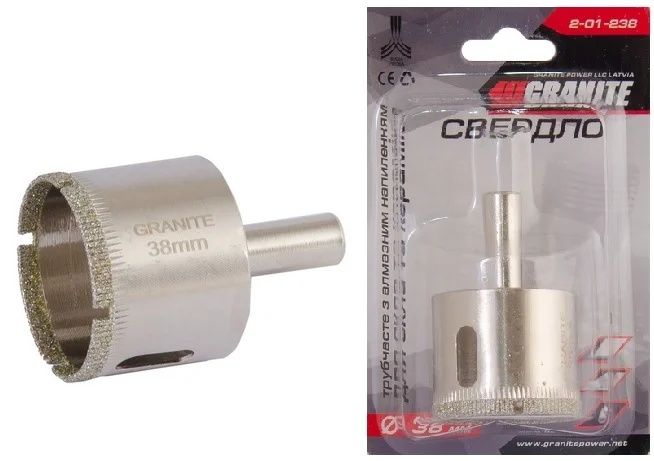 Свердло трубчасте з алмазним напиленням для скла та кераміки Ø 38 мм Granite (2-01-238)