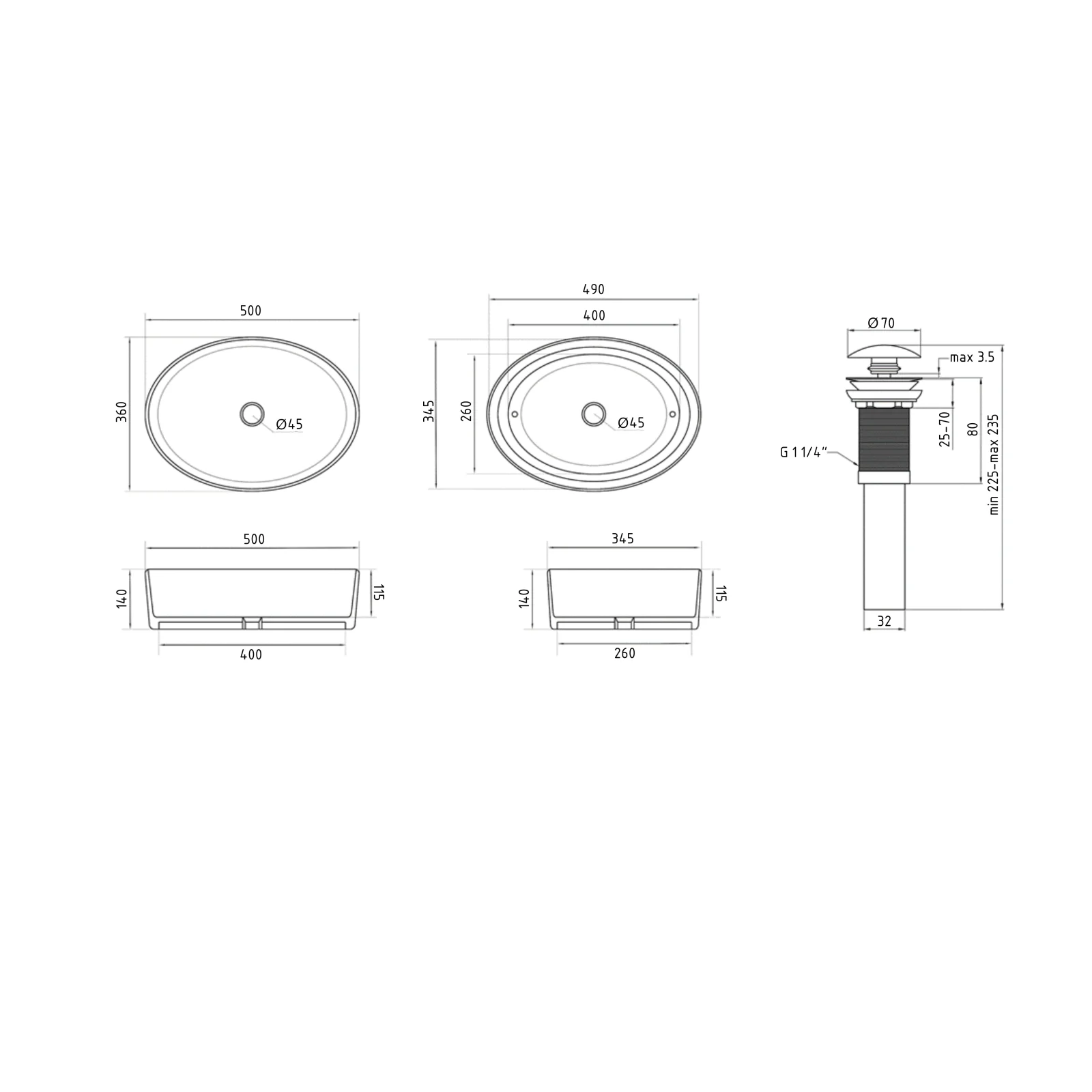 Раковина накладная овальная Qtap Kolibri 500x360x140 мм White с донным клапаном PU02 - фото 2