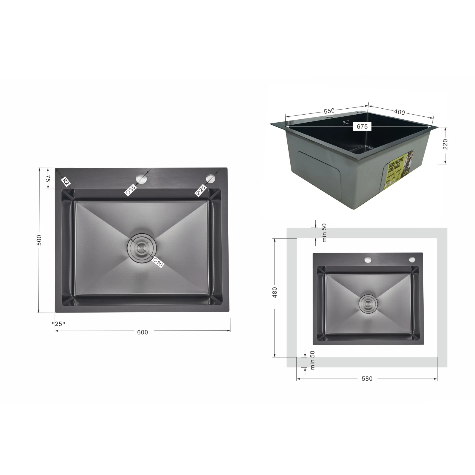 Кухонная мойка Lidz H6050HB 2,5/0,5 Decor Черный - фото 2