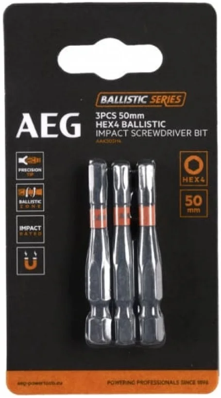 Біта ударна 6-ти гранна (HEX) Н4 1/4" L50мм 3шт AEG AAK503H4 (4932479192)
