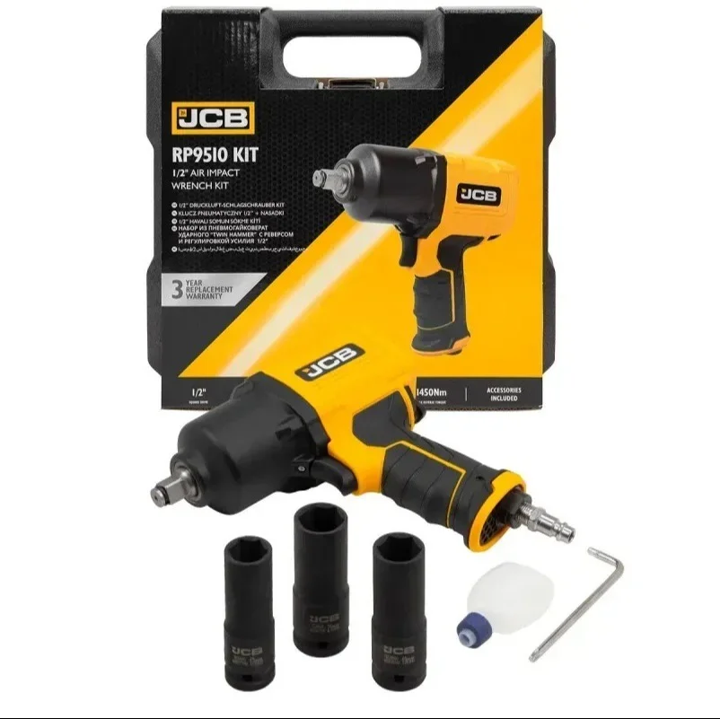 Гайковерт пневматичний 1/2" (з комплектом головок) 1450 Нм 7000 об/хв. JCB Tools (JCB-RP9510 KIT)