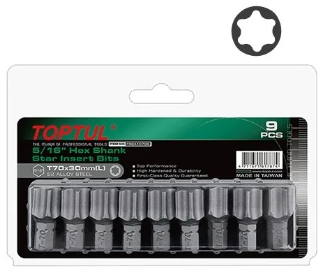 Набір біт 5/16" TORX T70 L=30мм 9од. Toptul (FSEA1070G)