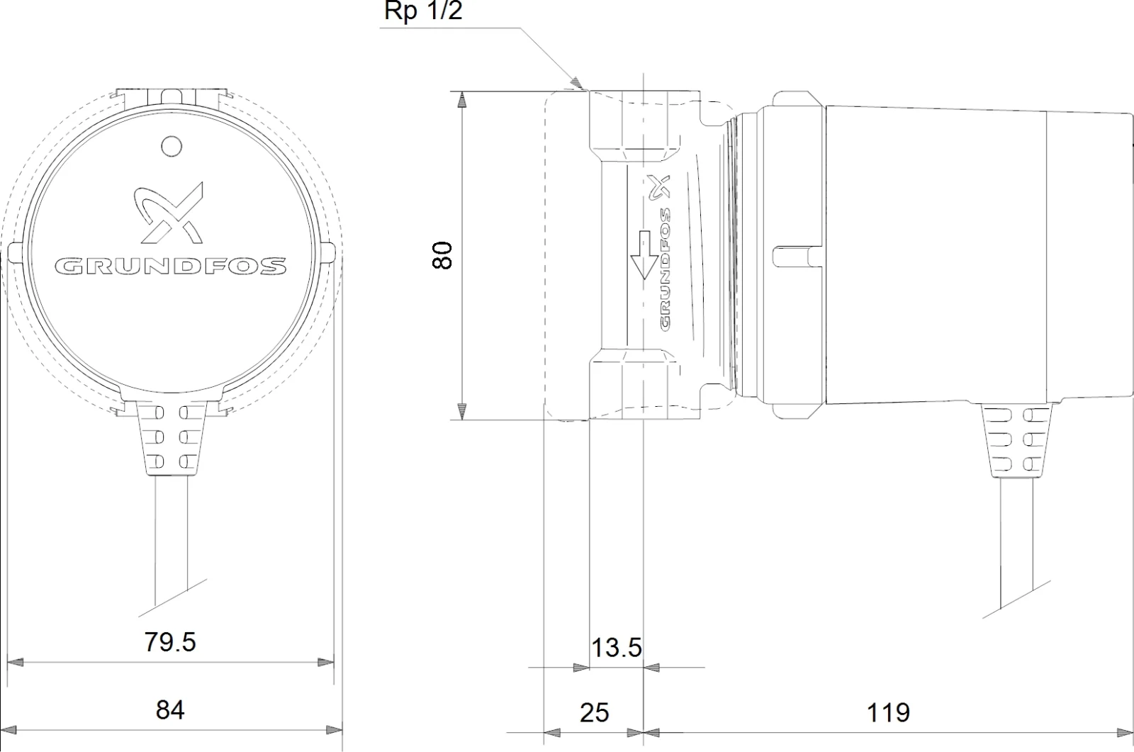 Рециркуляционный насос GRUNDFOS UP 15-14 B - фото 3