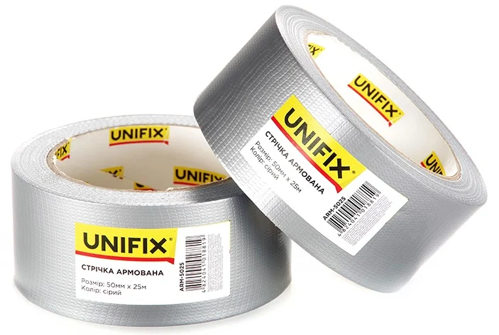 Стрічка клейка армована 25 м 50 мм 150 мкм Unifix Сіра (ARM-5025)