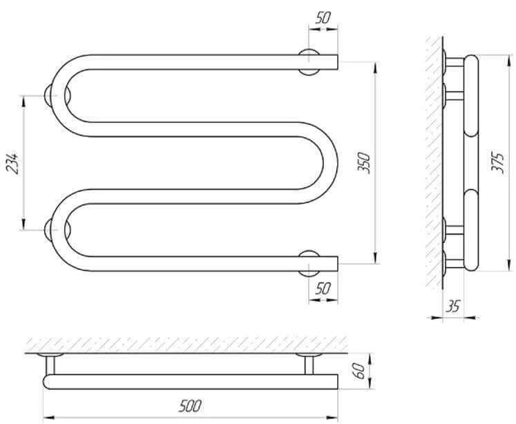 Рушникосушка Електрична Laris Змійовик 25 РС3 500 х 350