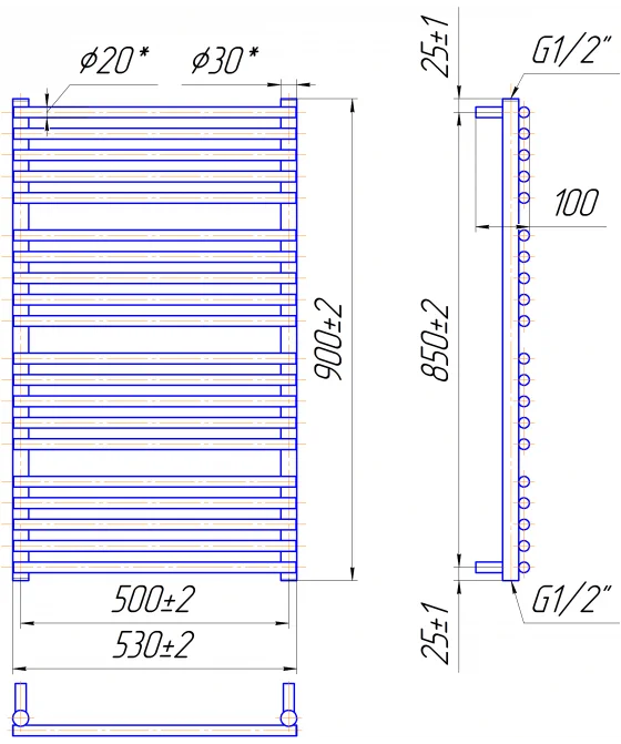 Рушникосушка Mario Преміум Турин 900 х 500 (нерж)