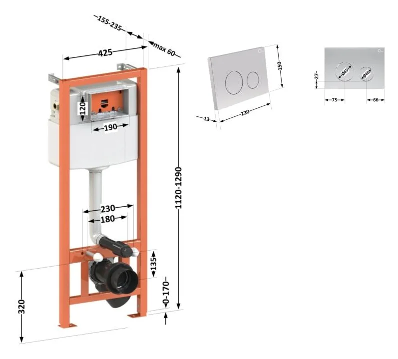 Инсталляция для унитаза Qtap Nest ST 4 в 1 (Клавиша смыва 150x220x13 мм, Satin, круглая) - фото 2