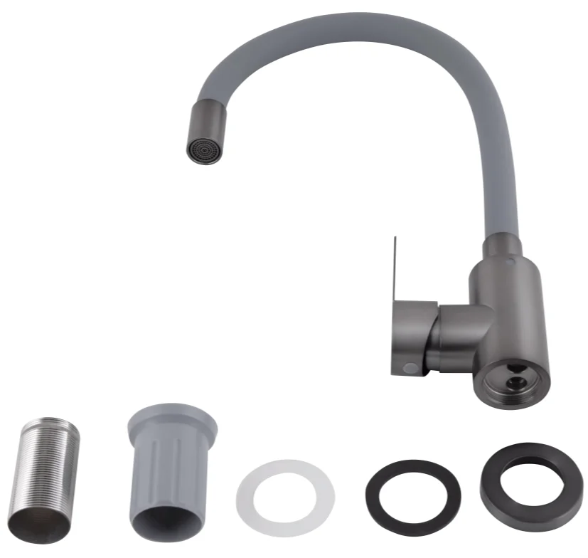Змішувач для кухні Brinex Pure 015F3 з гнучким виливом Graphite/Grey