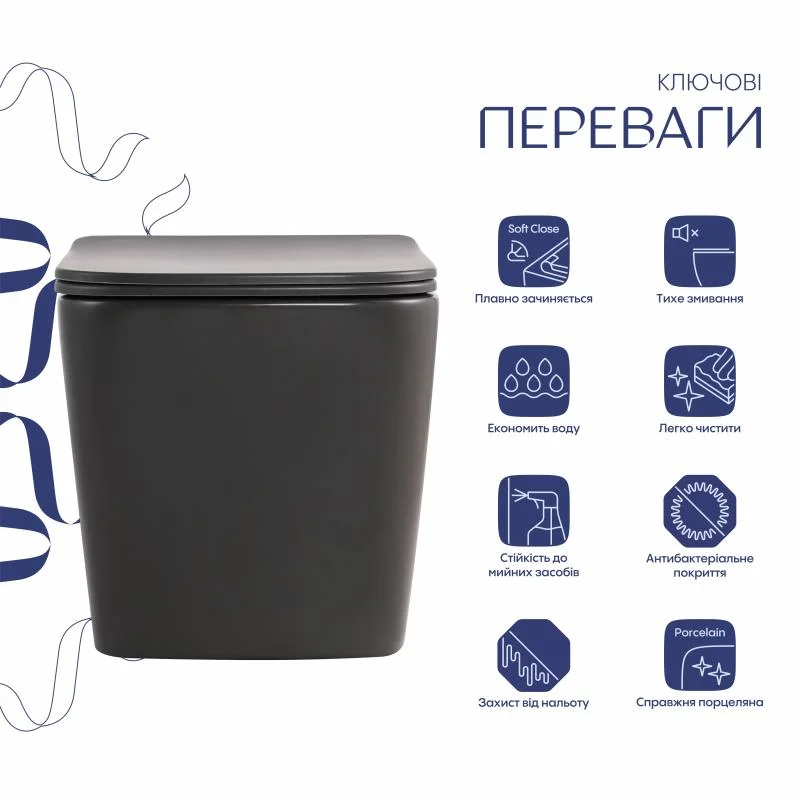 Унітаз підвісний Qtap Tern Ultra Quiet QTTER26AN48999 Антрацит (Slim, Duroplast, Soft-close, Quick Release) - фото 3