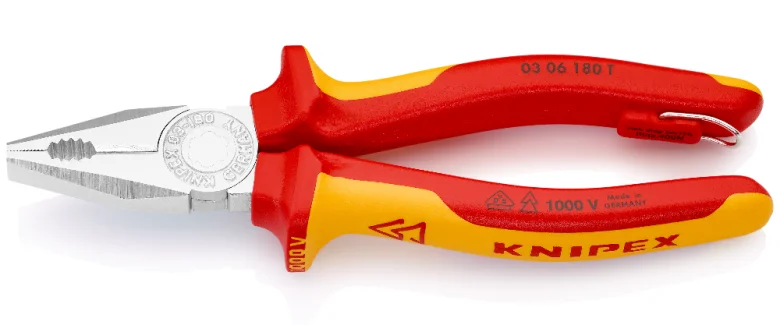 Пасатижі комбіновані VDE зі страхувальним кріпленням Knipex L=180 мм (03 06 180 Т)
