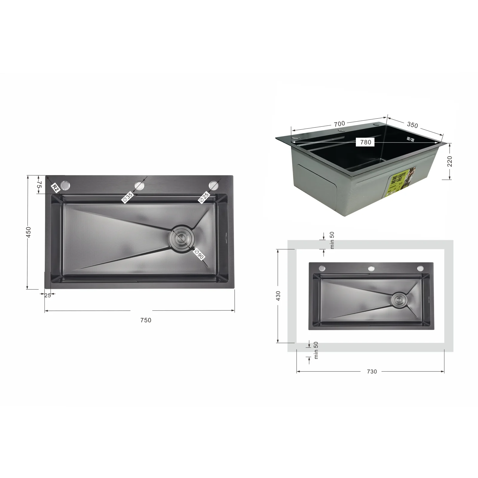 Кухонная мойка Lidz H7545B 3,0/1,0 Decor Черный - фото 2