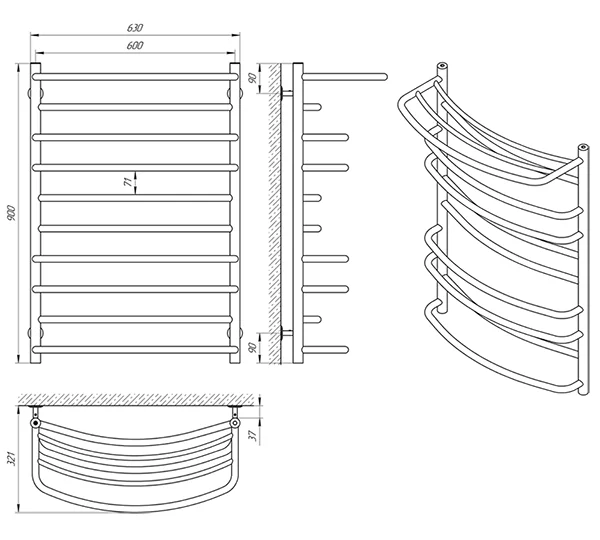 Рушникосушка Laris Євромікс П10 600 х 900 з полицею