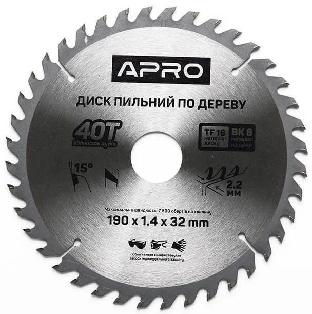 Диск пильний по дереву 190х32х40T APRO (830175)