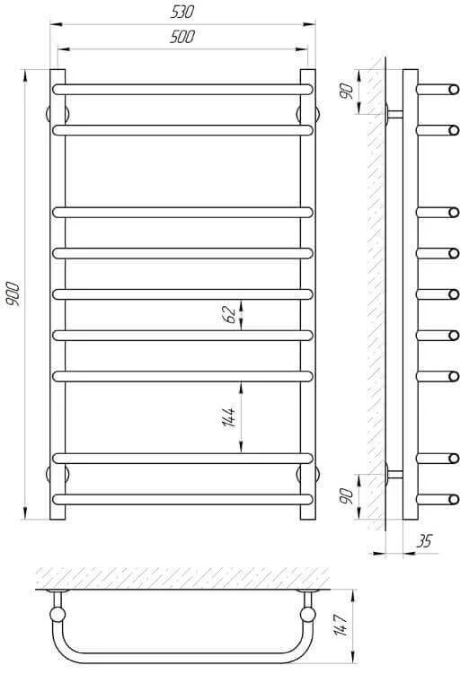 Рушникосушка Електрична Laris Стандарт П9 500 х 900