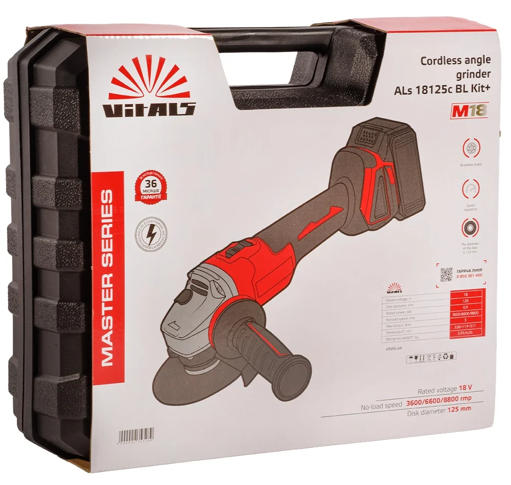 Акумуляторна болгарка Vitals Master ALs 18125c BL Kit+ - фото 14