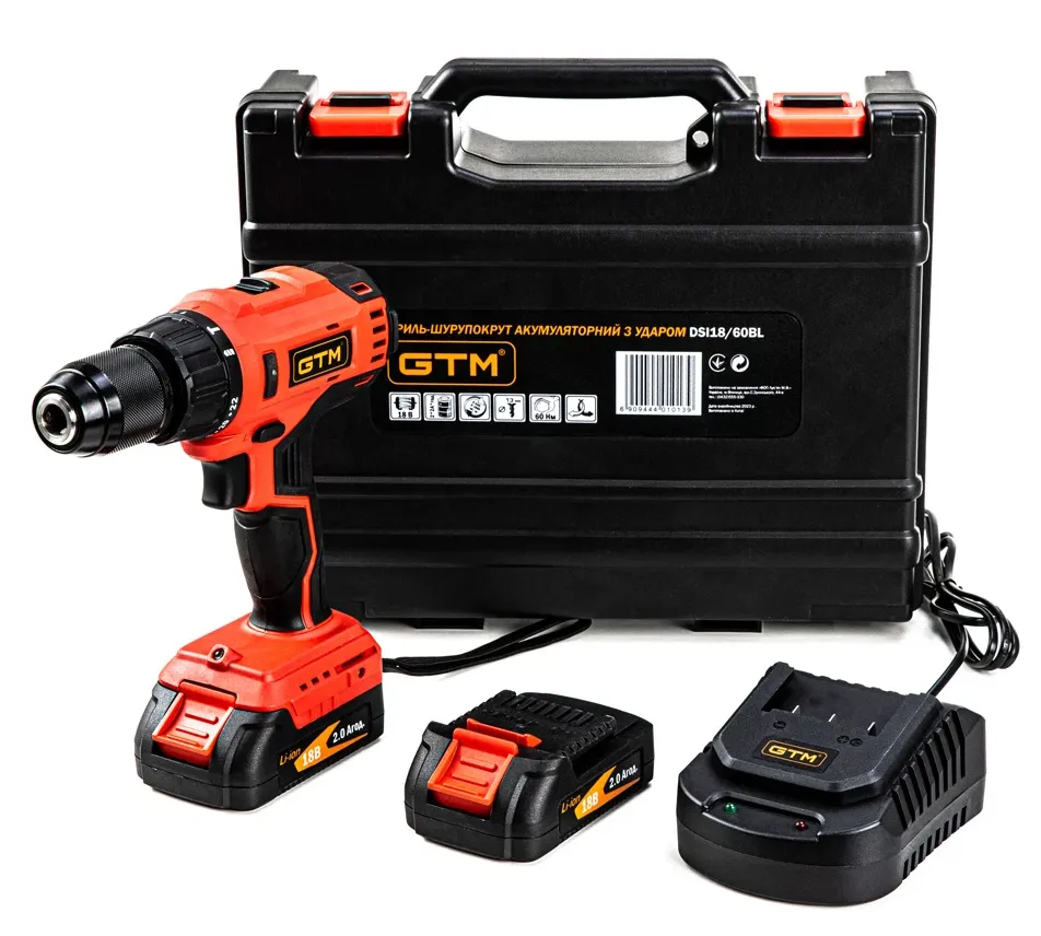 Шурупокрут GTM DSI18/60BL ударний + 2 АКБ, ЗП, кейс