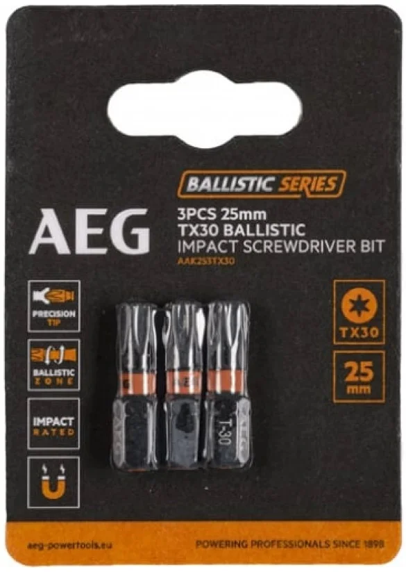 Біта ударна TORX TX30 1/4" L25мм 3шт AEG AAK252TX30 (4932479176)