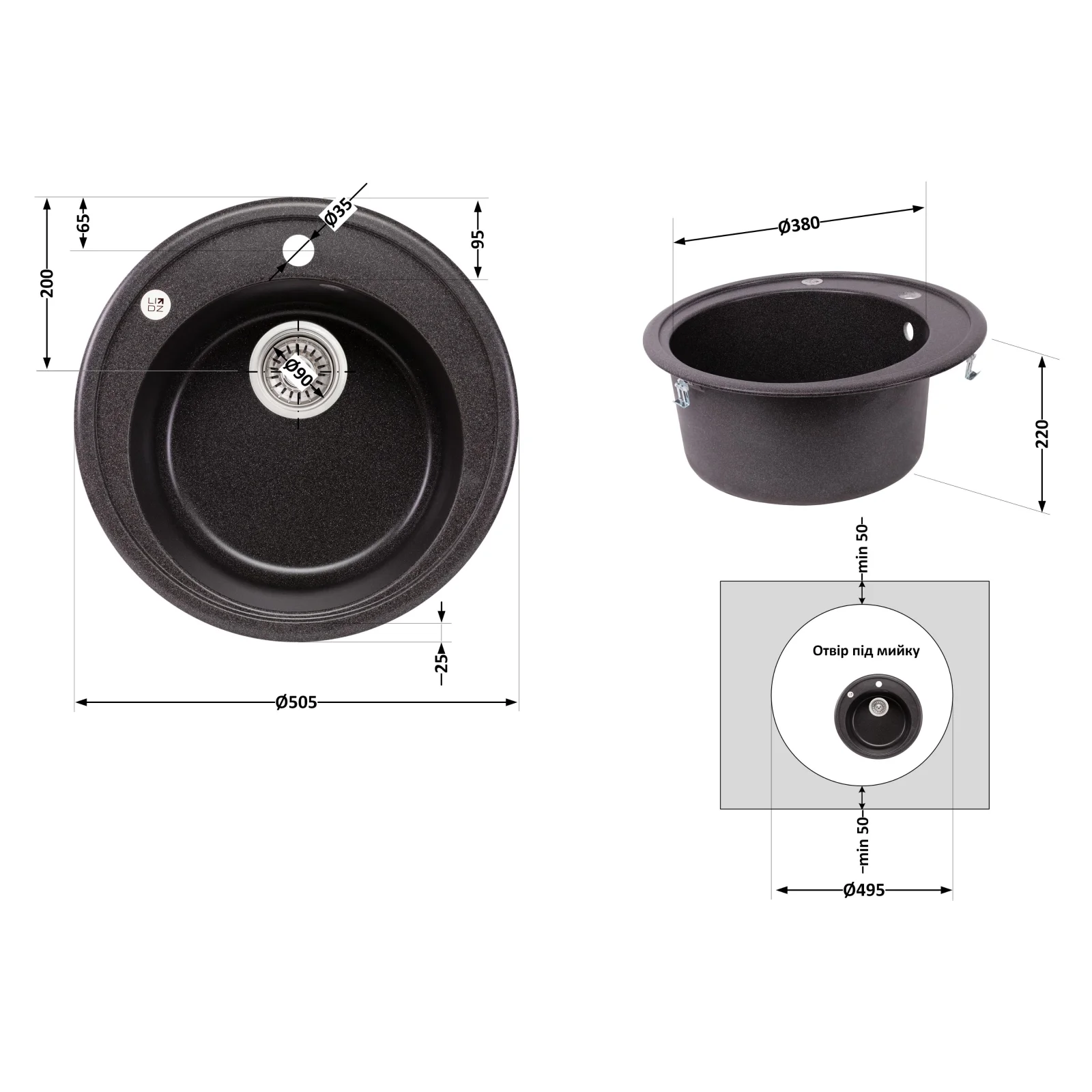 Кухонная мойка Lidz (GRF-13) 510/200 Графит - фото 2