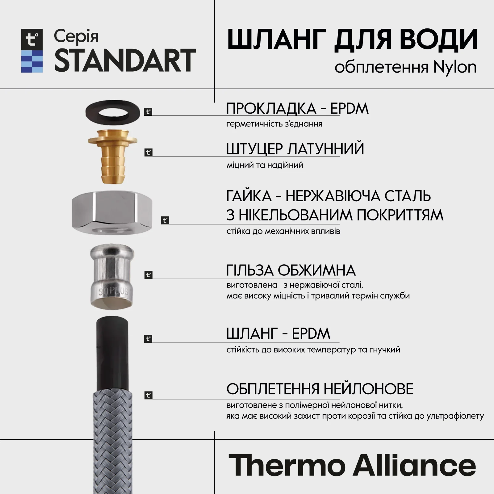 Шланг Thermo Alliance Standart Nylon М10x1/2"В (пара) L400 мм - фото 2