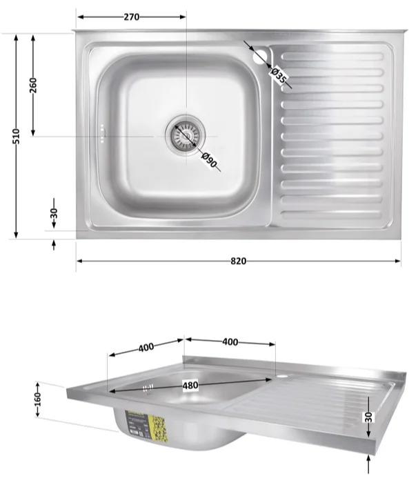 Кухонна мийка Brinex 5080-L (satin) 0,6 мм