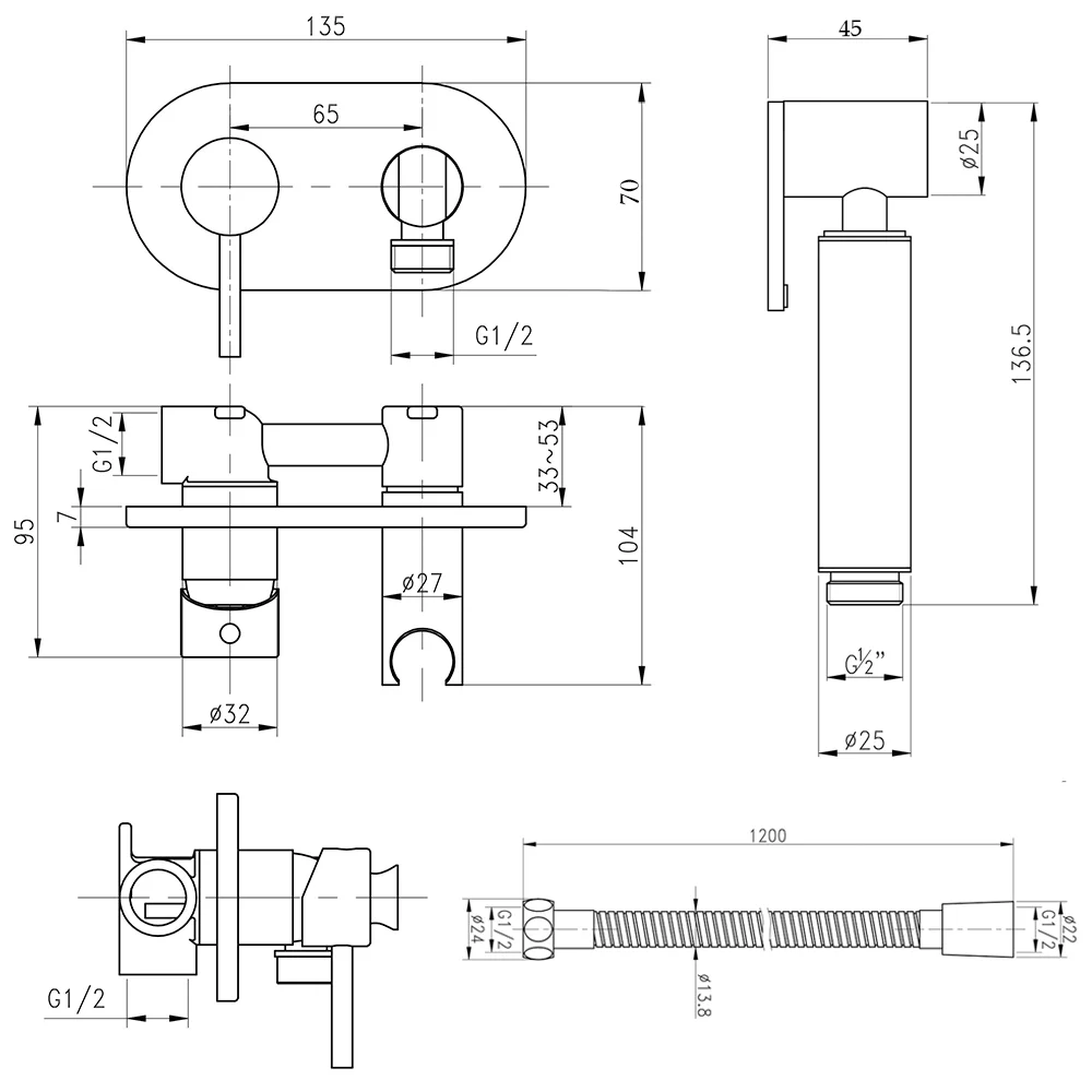Набір для гігієнічного душу зі змішувачем Qtap Inspai-Varius V00440501 Хром - фото 2