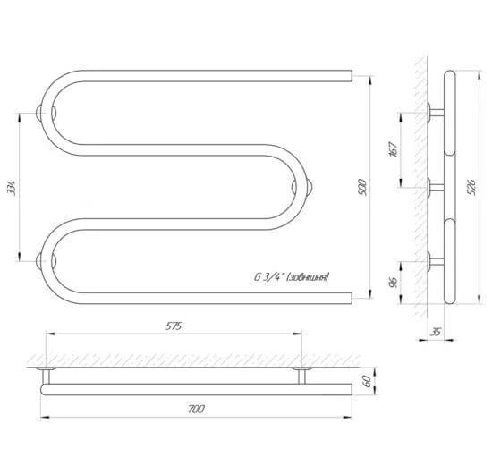 Рушникосушка Laris Змійовик 25 РС3 700 х 500