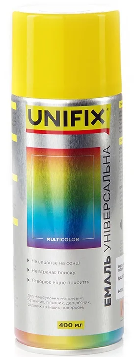 Емаль акрилова універсальна RAL 1023 Жовтий глянець 400мл Unifix (941006)