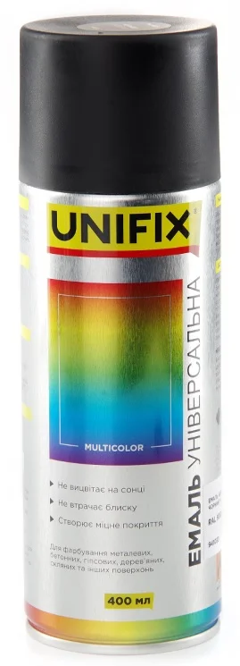 Емаль акрилова універсальна RAL 9005 Чорний матова 400мл Unifix (941033)