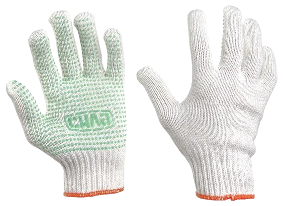 Рукавички Х/Б з ПВХ точкою Р10 (білі+зелений ПВХ майстер) Сила (480108)
