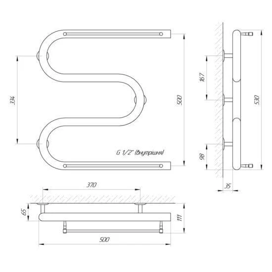 Рушникосушка Laris Змійовик 30 РС3 500 х 500 з 2-ма полицями