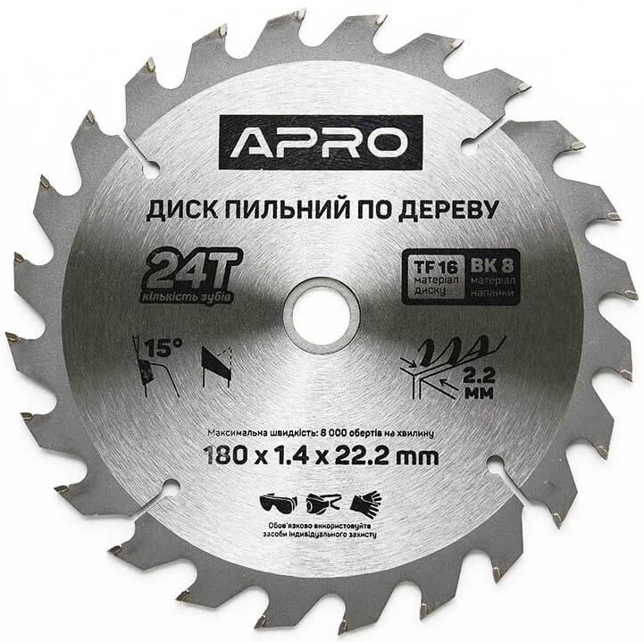 Диск пильний до дерева 180х22,2х24T APRO (830133)