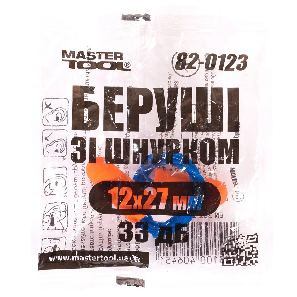 Беруші MasterTool зі шнурком 12х27 мм (82-0123)