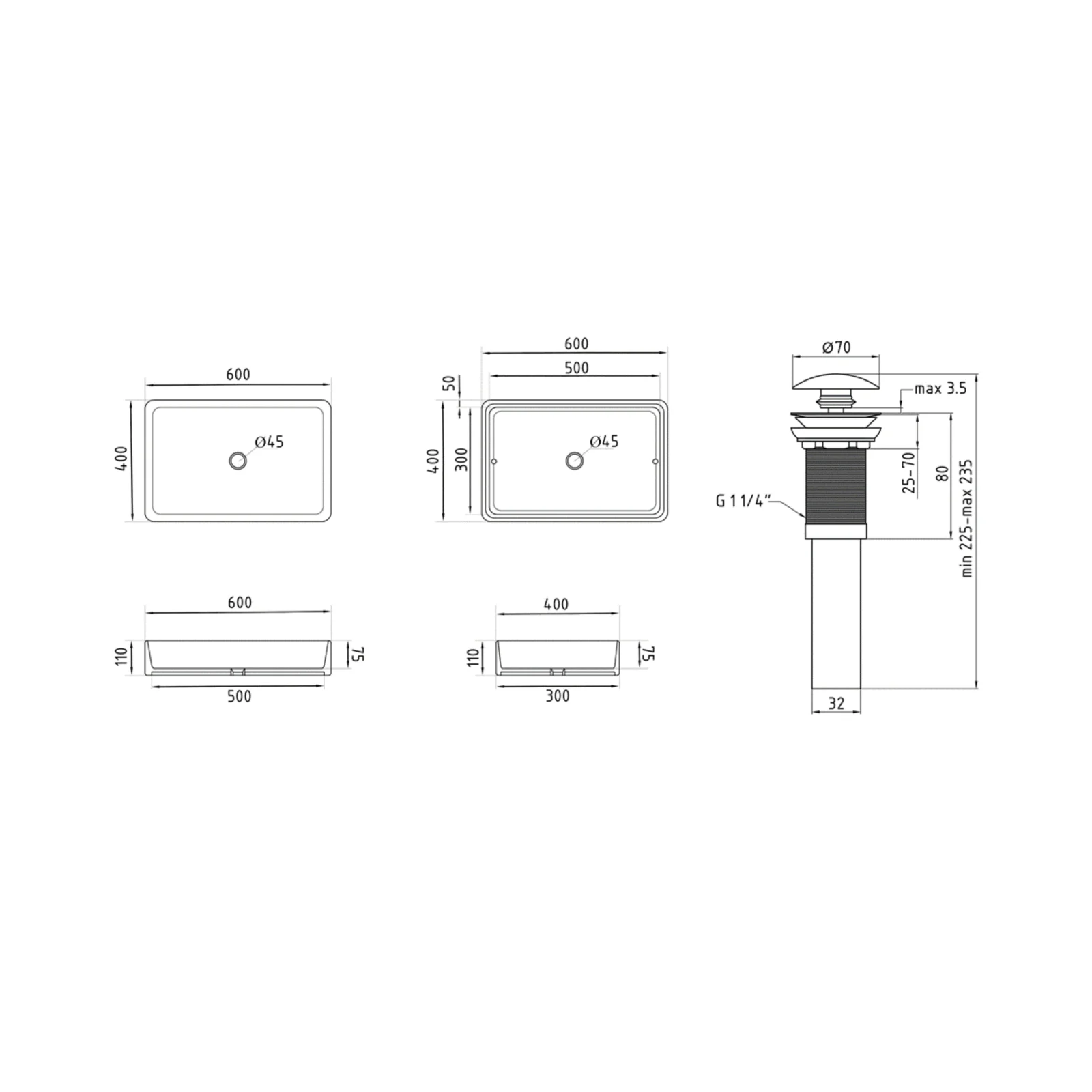 Раковина накладная прямоугольная Qtap Tern 600x400x110 мм White с донным клапаном PU02 - фото 2