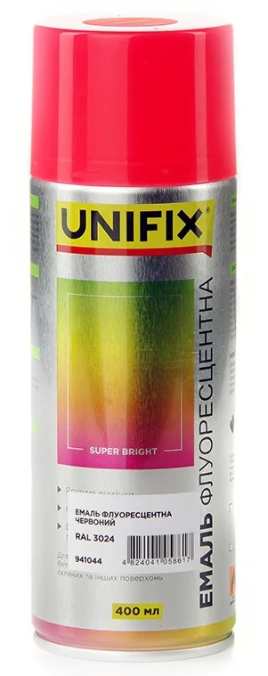 Емаль акрилова флуоресцентна RAL 3024 Червоний 400мл Unifix (941044)
