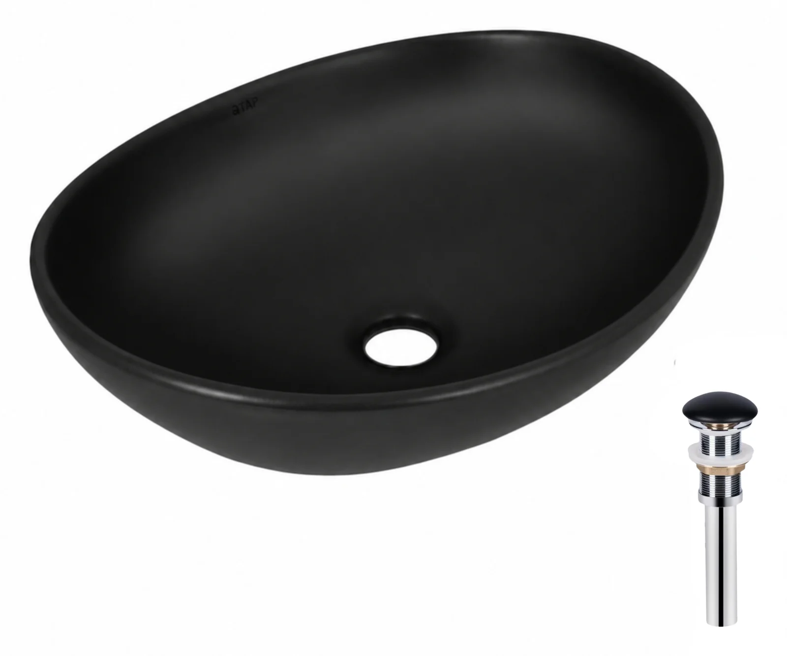 Раковина накладна овальна Qtap Dove 415x340x140 мм Matt Black з донним клапаном PU03