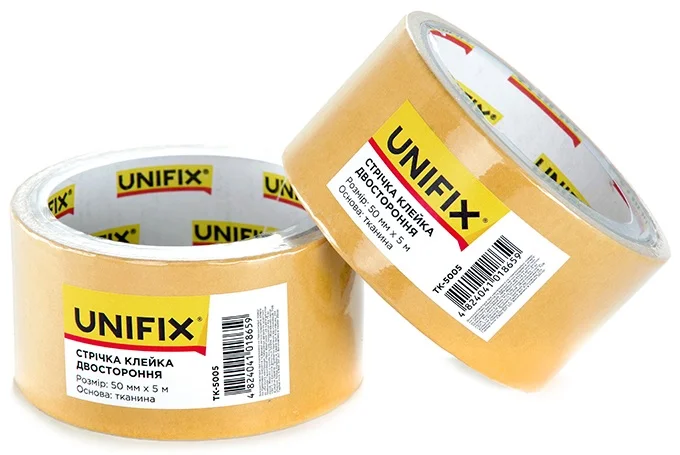 Стрічка клейка двостороння на тканинній основі 5 м 50 мм 170 мкм Unifix (TK-5005)
