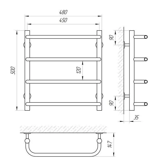 Рушникосушарка Laris Стандарт П4 450 x 500