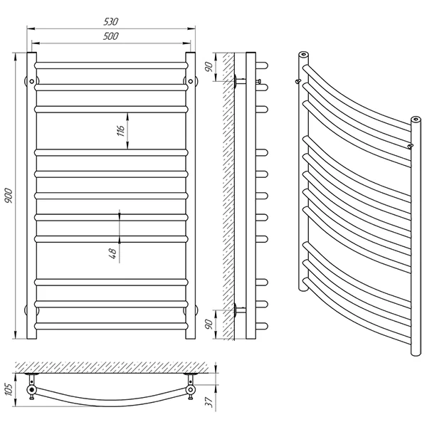 Рушникосушка Laris Класик П11 500 x 900