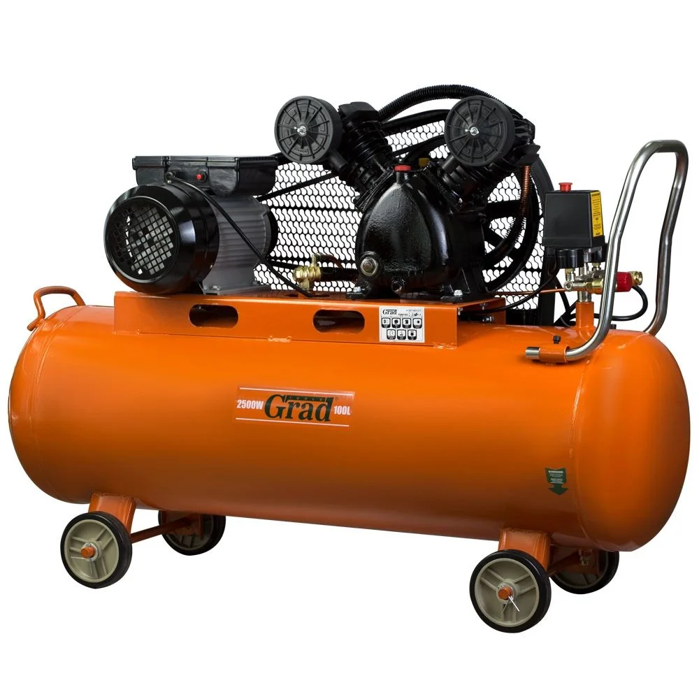 Компресор двоциліндровий ремінний 2.5кВт 378л/хв 100л Grad (7044185)