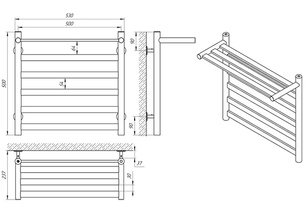 Рушникосушка Laris Кватро П6 500 х 500 з полицею