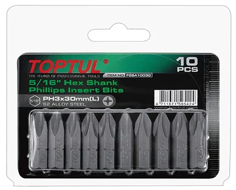 Набір біт 5/16" PH2 L=30мм 10од. Toptul (FSBA1002G)