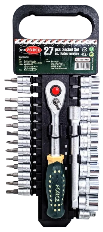Набір 6-гранних головок 3/8" і біт 1/4" з тріскачкою 26 од Rockforce (RF-026-5MSA)